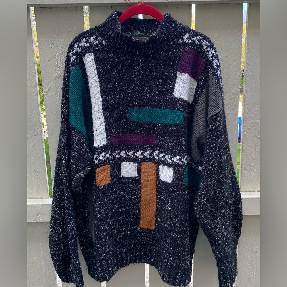 Retro Geometric Oversized Turtleneck